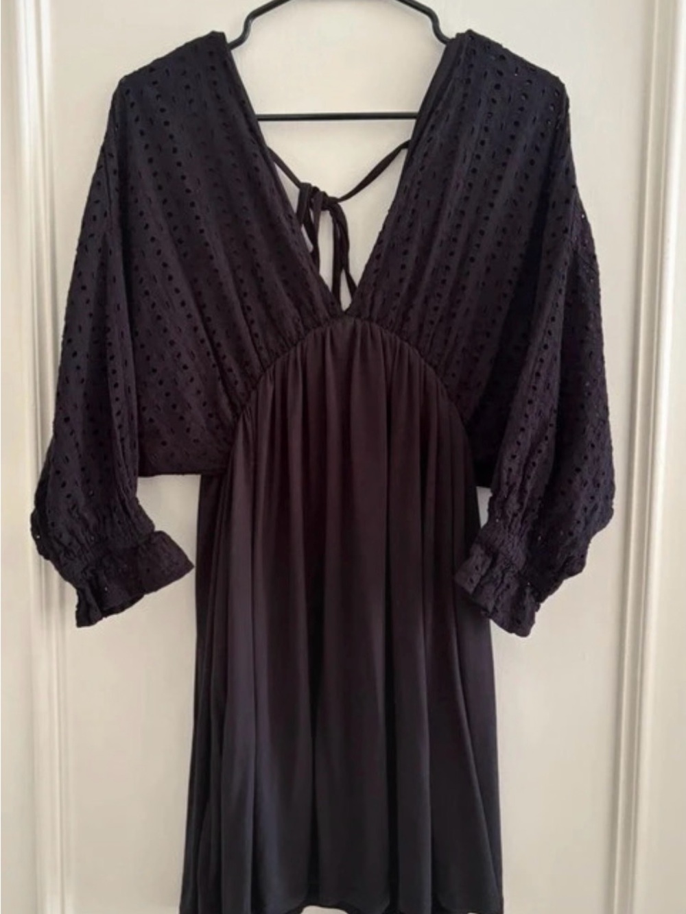 Women's Black V-Neck Tie-Back Mini Dress